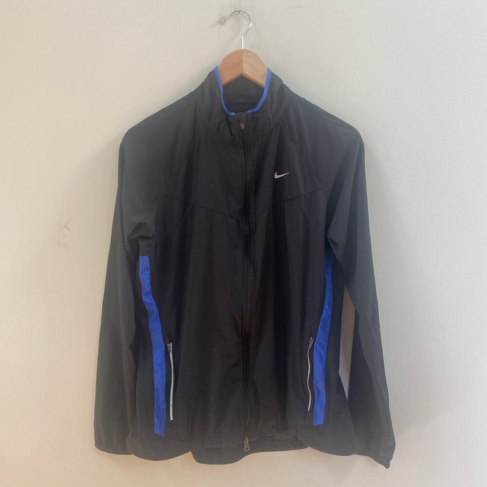 Women's Nike Running Jacket Windbreaker Black Blue Trim Size Medium